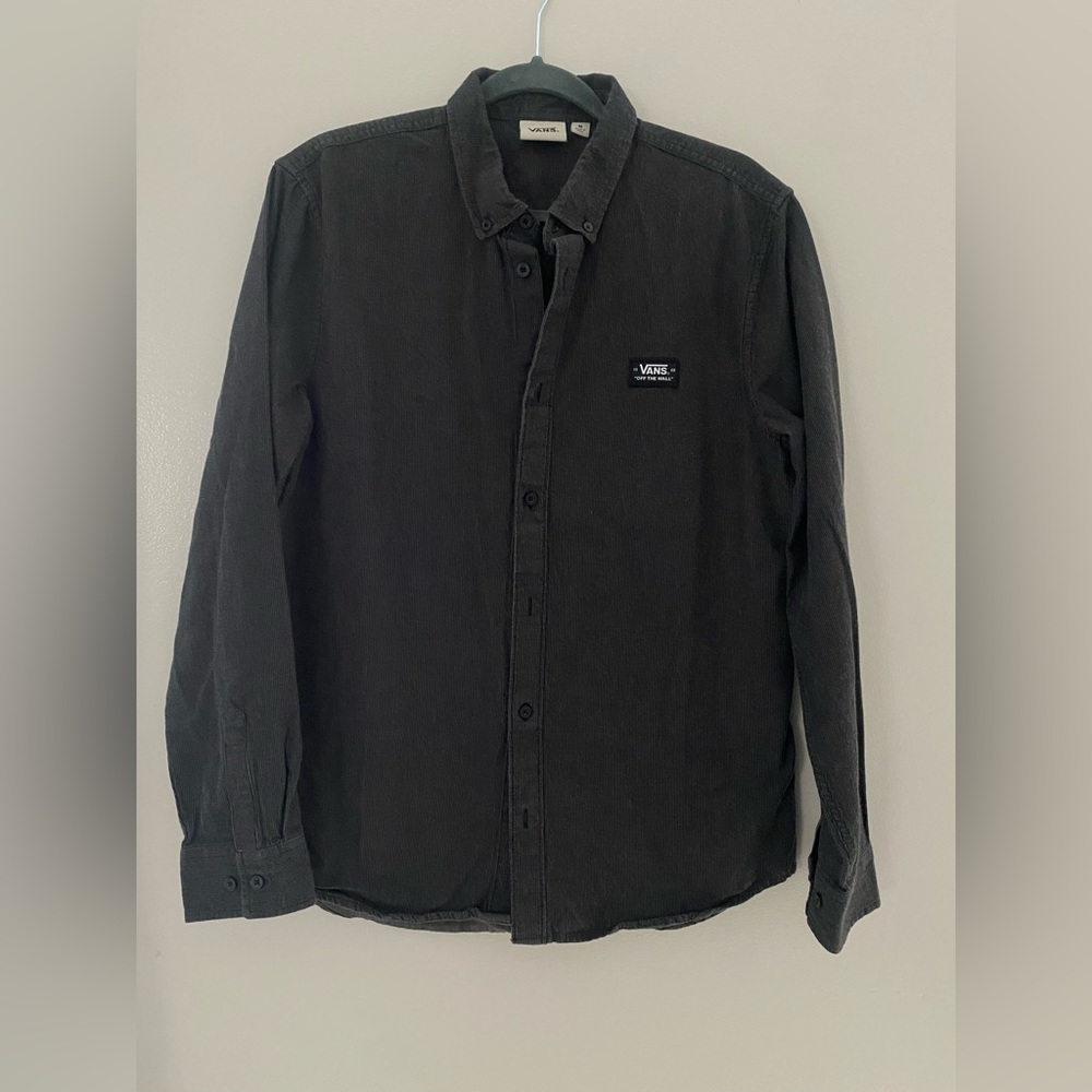 VANS Off The Wall Men's Medium Corduroy Long Sleeve VTG Skater Shirt Charcoal